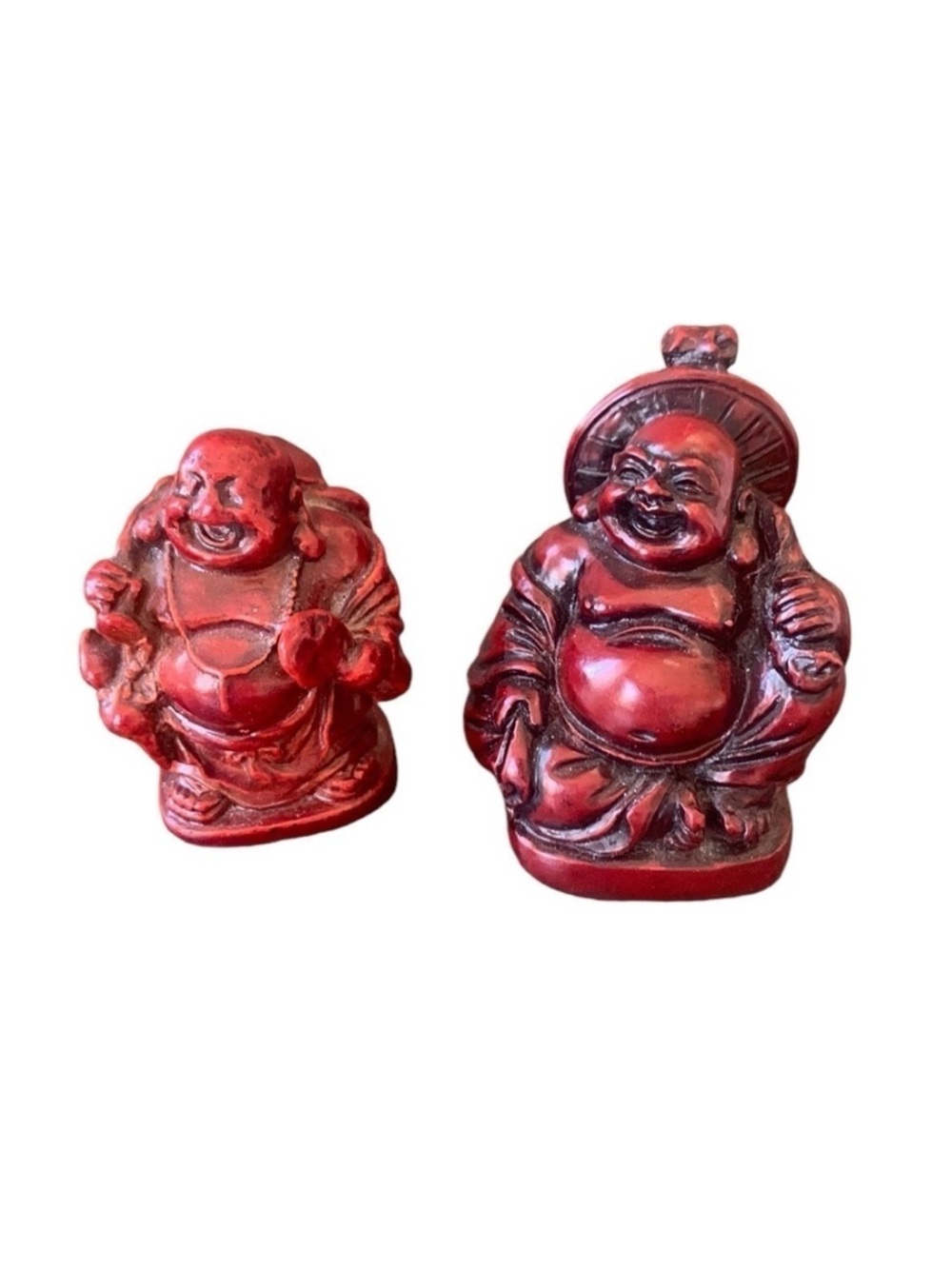 Happy‎ Fat Buddha Red Resin Statue Set (2)
